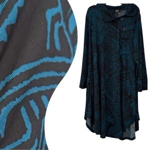 R&B Dress Soft Jersey Knit Turquoise Blue Black Front Pocket 3/4 Sleeve Size 1XL